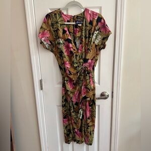 Vintage April Rain 80s Tropical Print Floral Wrap Style Dress Size 9/10